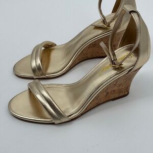 Lilly Pulitzer Gold Wedge Heels Womens Size 7 Cork Strappy Open Toe